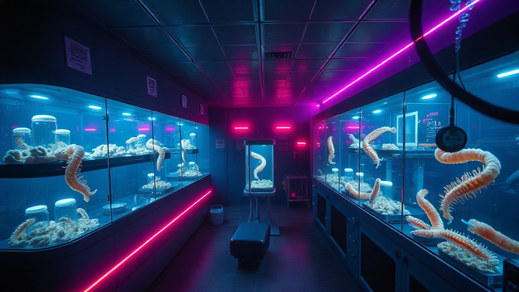 Bioluminescent creatures in an underwater research station